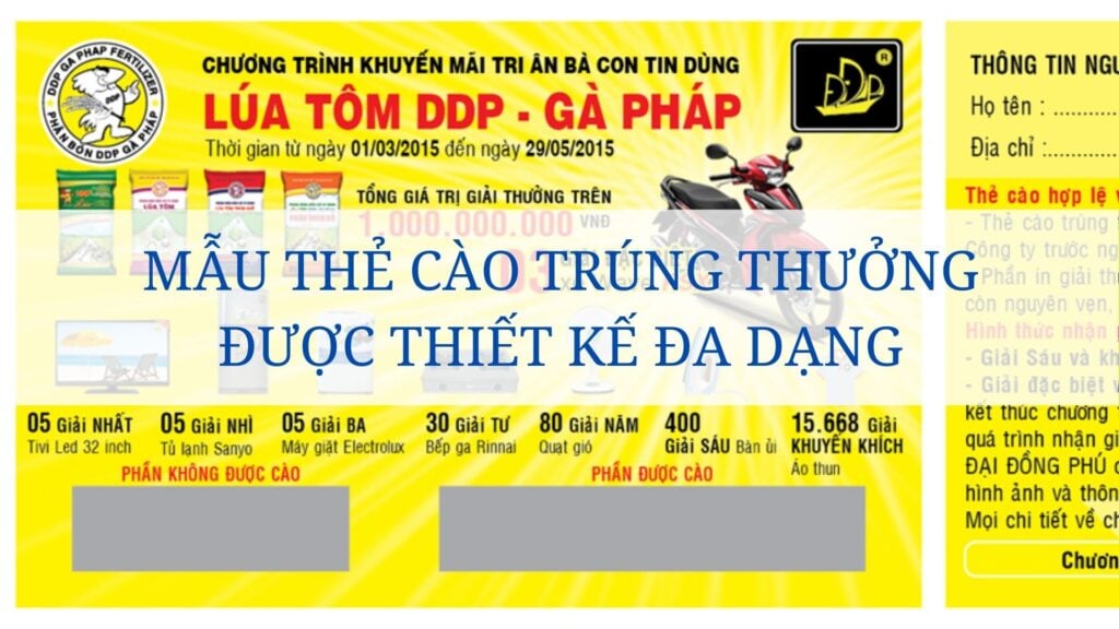 Mẫu thẻ cào trúng thưởng được thiết kế đa dạng